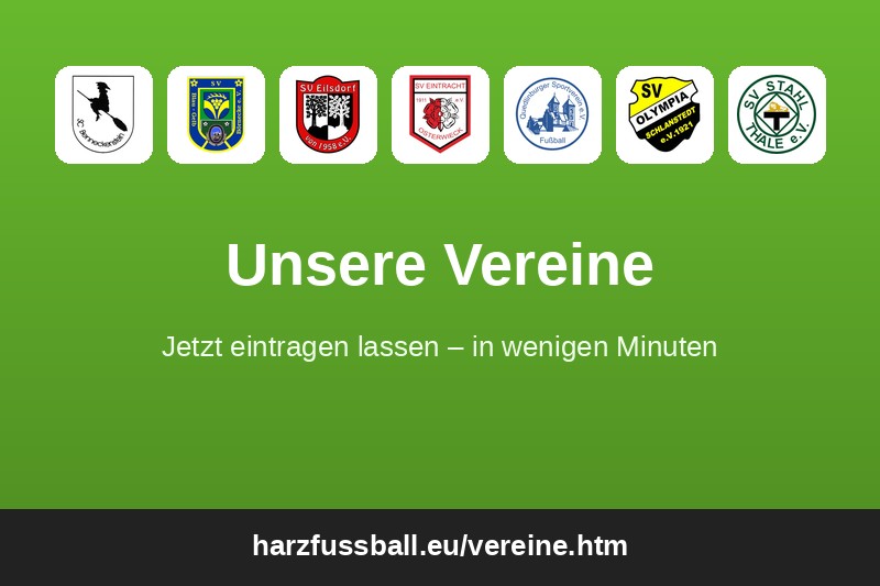 Unsere Vereine - jetzt eintragen lassen auf harzfussball.eu